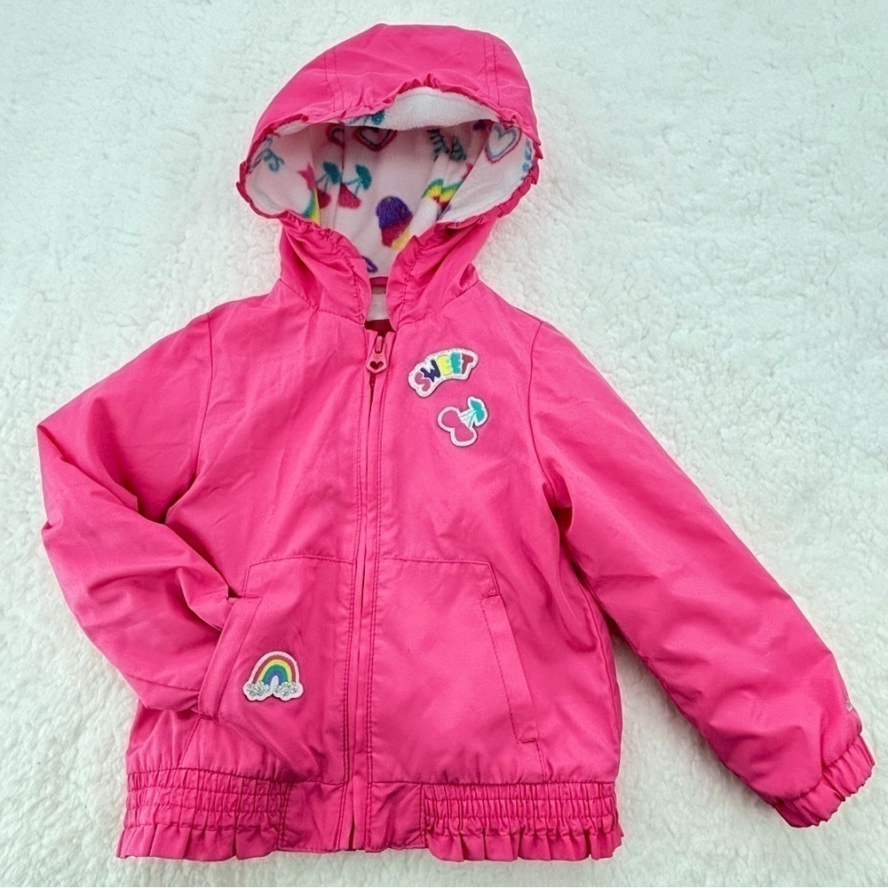 LONDON FOG Little Girl's Flounce Hem Pink Raincoat for 24 M Embroidered Patches